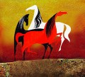 Decoración caballo acrílico y arenas de acero abstracto original.